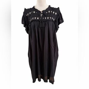 Dear John Black Frill Sleeve Eyelet Relaxed Dress